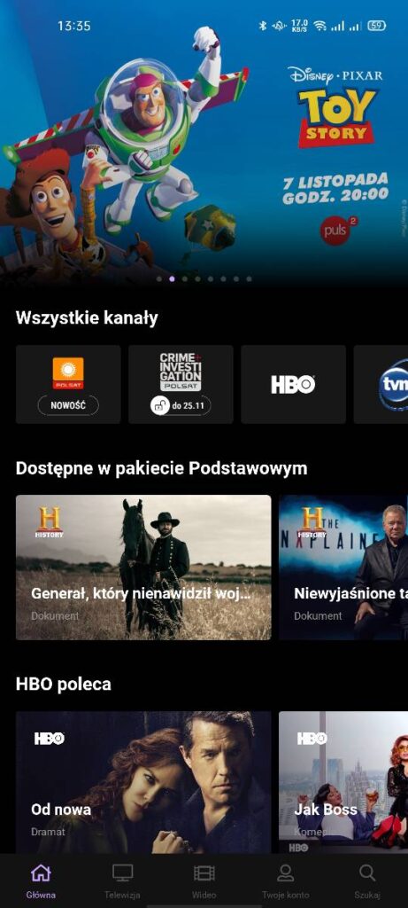 Główny widok aplikacji Play Now