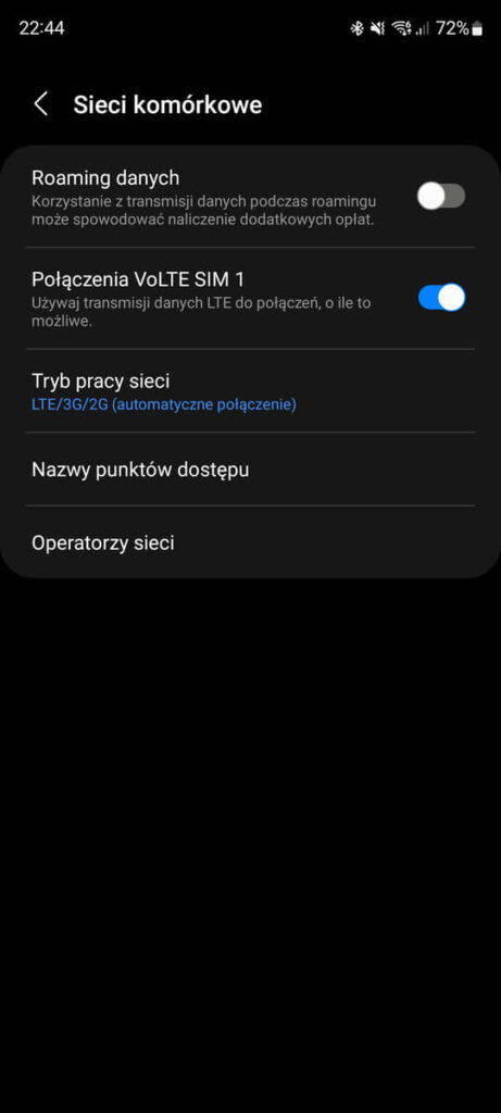 Opcja włączenia lub wyłączenia VoLTE. Orange Plus T-Mobile Play