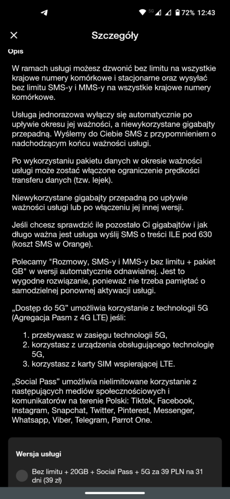 Informacja o agregacji pasm LTE w Orange na Kartę