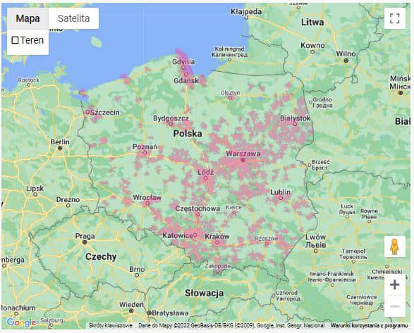 zasięg 5G w T-Mobile - mapa