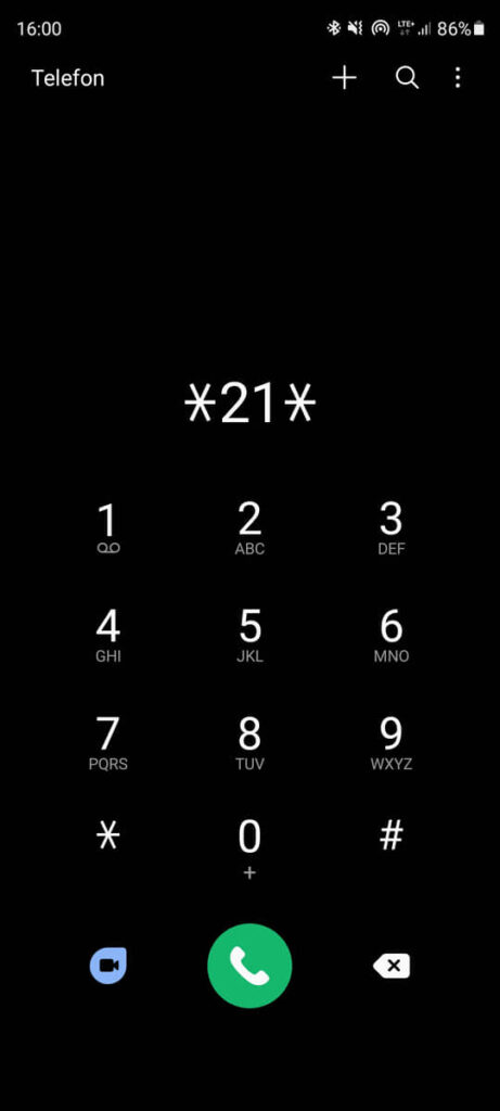 ekran wybierania kodu przekierowania numeru