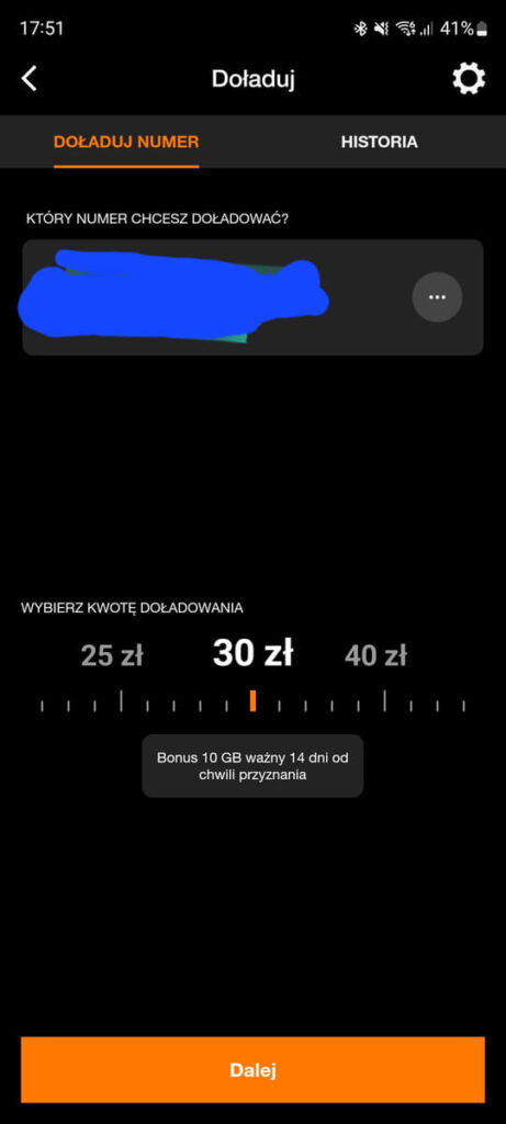 Orange na kartę bonus za doładowanie
