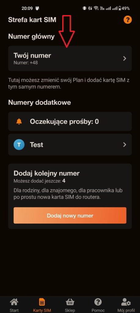 Proces zamiany tradycyjnej karty SIM na eSIM w aplikacji Orange Flex - zakładka "Karty SIM" - krok 2