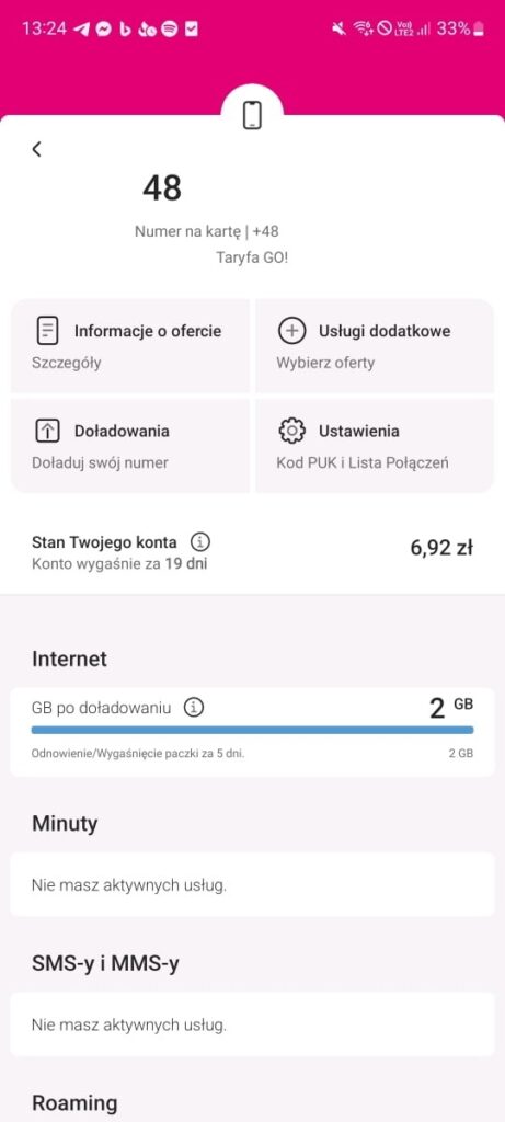 Szczegółowe dane o numerze telefonu widoczne w programie