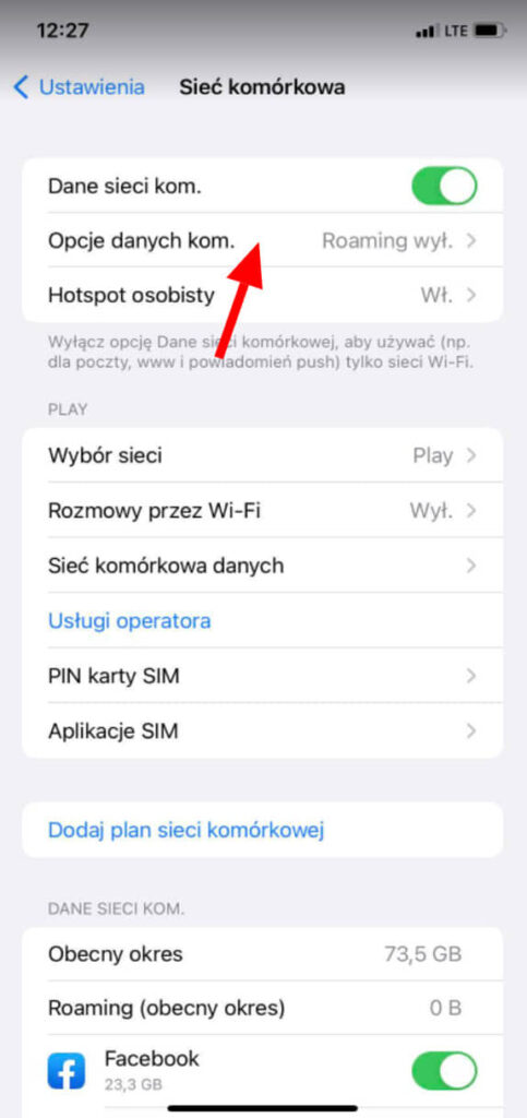 jak włączyć roaming w iPhone - krok 3