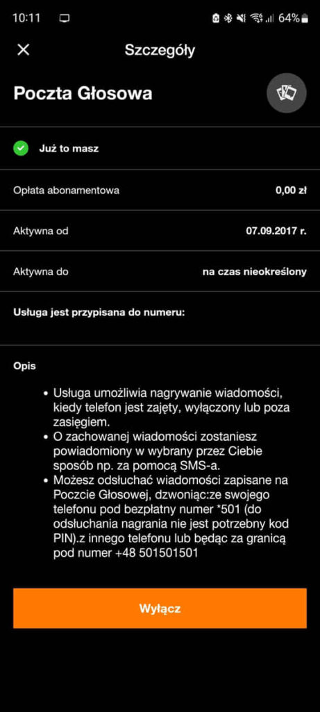jak wyłączyć pocztę głosową w Orange