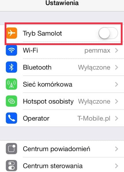 włączanie trybu samolotowego w iphonie