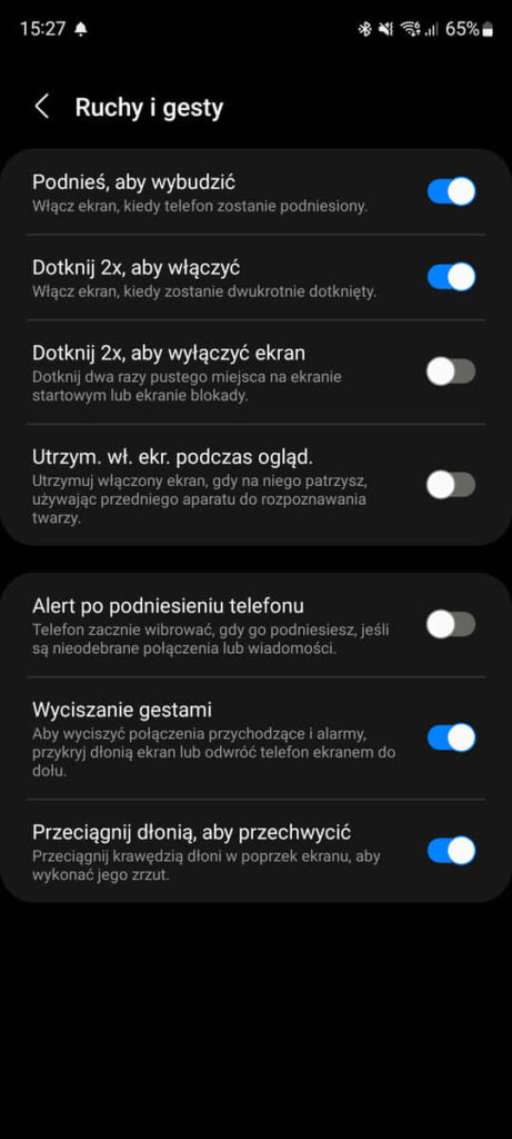 gest zrzutu ekranu w Samsungu (android)