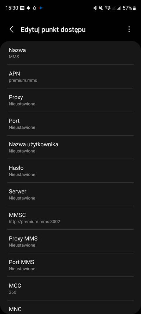 premium Mobile ustawienia mms