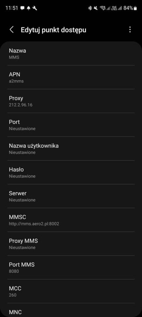 a2mobile MMS konfiguracja dla androida