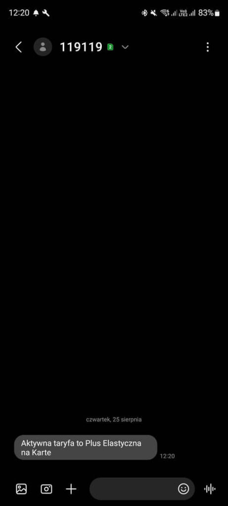 SMS z informacja o taryfie