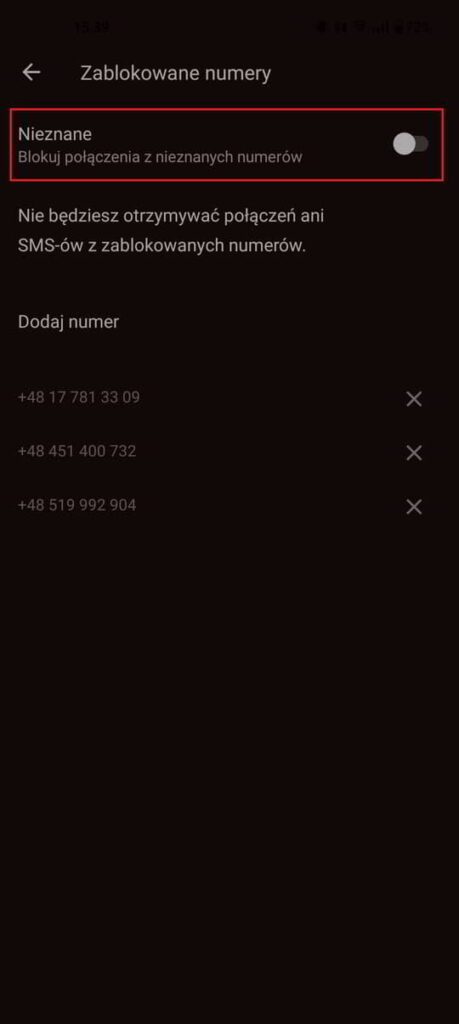 blokada nieznanych numerów w androidzie