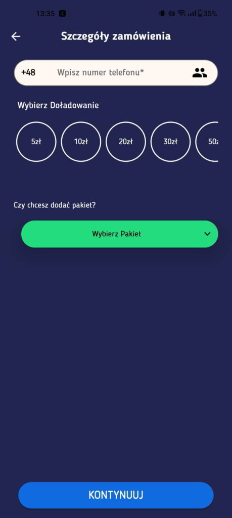Doładowanie Lycamobile w aplikacji