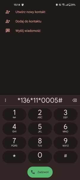 Obrazek przedstawia aplikację telefon z wpisanym kodem na pakiet Internetu