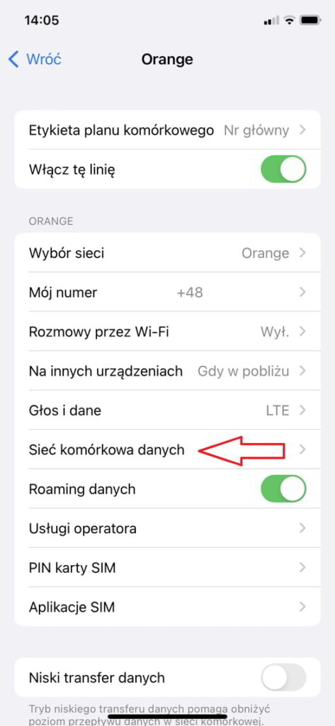 Przywracanie ustawień APN w iPhone krok 3