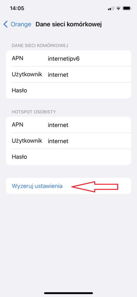 Przywracanie ustawień APN w iPhone krok 4