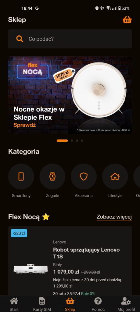 Aplikacja Orange Flex - sklep dla użytkowników