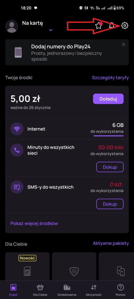 Ustawienia w aplikacji od Play