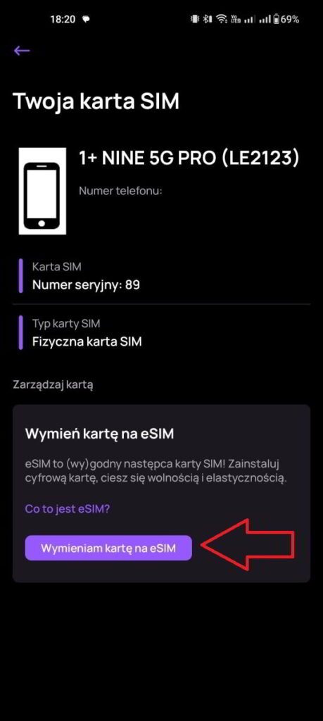 Opcja wymiany kart SIM na esIM