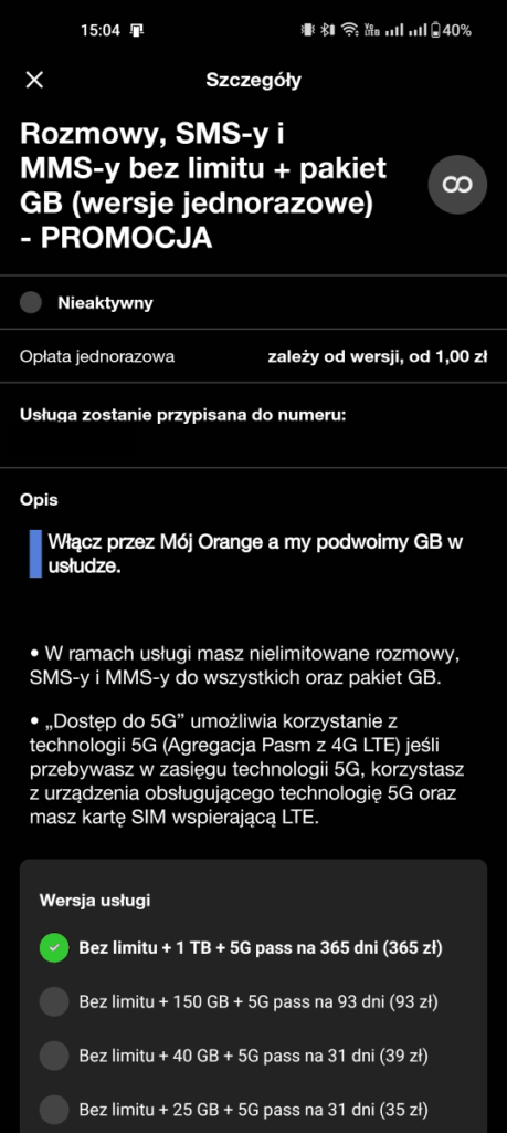 Pakiet 2 terabajtów Internetu w aplikacji Mój Orange